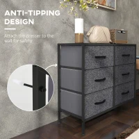 HOMCOM Fabric Chest of Drawers, Industrial Bedroom Dresser with 6 Fabric Drawers, Steel Frame and Wooden Top for Nursery, Living Room, Hallway, Black(m-5)