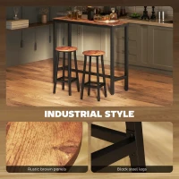 HOMCOM Bar Stools Set of 2 Breakfast Bar Stools with Footrest, Industrial Round, 32 x 32 x 65 cm, Rustic Brown(m-6)