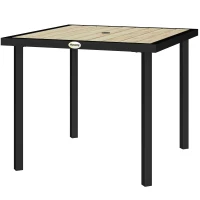 Outsunny Square Garden Dining Table with 5.4cm Parasol Hole, Slatted Top, Metal Frame, 86 x 86 x 71cm, Brown(m-11)