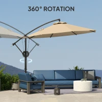 Outsunny 3(m) Garden Cantilever Parasol with Cover and Wind Protection Strap, Round Overhanging Umbrella with Crank Handle and Tilt, Banana Patio Umbrella for Outdoor Sun Shade, UPF50+, Khaki(m-7)