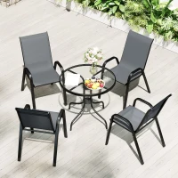 Outsunny Five-Piece Steel Patio Set, with Glass-Top Table - Dark Grey(m-8)