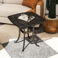 Outsunny Outdoor Garden Table, Cast Aluminium Patio End Table with Umbrella Hole and Anti-slip Foot Pads for Garden, Patio, Balcony, 54 x 54 cm, Black(m-2)