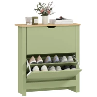 HOMCOM Slim Shoe Cabinet, Narrow Shoe Cupboard with 2 Flip Drawers, Adjustable Shelves for 12 Pairs of Shoes, Green(m-10)