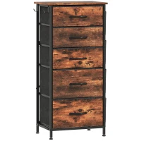 HOMCOM Chest of Five Fabric Drawers - Rustic Brown(m-1)