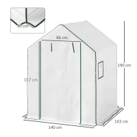Outsunny 143 x 140cm Walk-In Greenhouse, with Accessories - White(m-3)