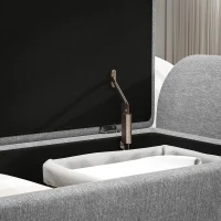 HOMCOM Storage Ottoman with Armrest, Upholstered Linen Storage Bench, Window Seat with Rubberwood Legs, Footstool for Bedroom Living Room, Hallway, Dark Grey(m-7)