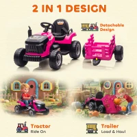 AIYAPLAY 12V Ride on Tractor and Trailer with Remote Control, Music, Shifter, Start-Up Sound, for Kids Ages 3-8 Years, Pink(m-5)