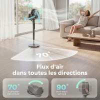 HOMCOM Ventilateur sur pied silencieux 20 dB, oscillation automatique 70°+90°, 12 vitesses, lumière LED et minuterie 12H(m-6)