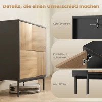 HOMCOM Sideboard mit Push-to-Open Türen, Esszimmerschrank mit Metallbeinen, Küchenschrank, MDF, Schwarz+Naturholz(m-6)