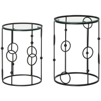 HOMCOM Nesting Round Coffee Table Set of 2 - Black(m-10)