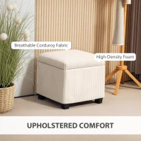 HOMCOM Storage Ottoman Bench, Corduroy Storage Chest Box with Wooden Legs, 40cm Bed End Bench for Living Room, Bedroom, Entryway, Beige(m-4)