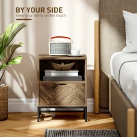 HOMCOM Bedside Table with Drawer and Shelf, Side End Table with Steel Legs for Living Room, Bedroom, Brown Wood Effect(m-4)