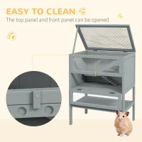 PawHut Wooden Hamster Cage 3 Tier House w/ Storage Shelf, Openable Top for Gerbils, Grey(m-5)