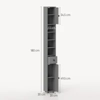 kleankin Badezimmerschrank, 4 Regale, Schublade, Spanplatte, schlankes Design, Grau(m-3)