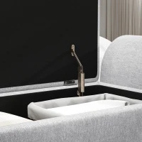 HOMCOM Storage Ottoman with Armrest, Upholstered Linen Storage Bench, Window Seat with Rubberwood Legs, Footstool for Bedroom Living Room, Hallway, Light Grey(m-7)