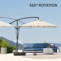 Outsunny 3(m) Garden Cantilever Parasol with Fillable Base up to 90kg, Wind Protection Strap, Cover, Round Banana Hanging Umbrella with Crank Handle and Tilt, UPF50+ Patio Umbrella, Cream(m-8)