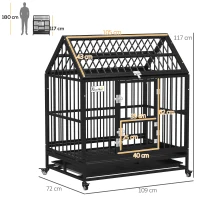 PawHut 43" Heavy Duty Dog Crate on Wheels, with Removable Tray, Openable Top(m-3)
