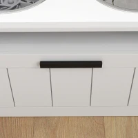 PawHut Raised Dog Bowl with Slow Feeder, Two Stainless Steel Dog Bowls, Drawer, for Large and Extra Large Dogs, White(m-9)