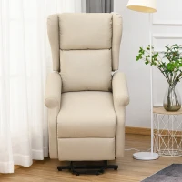HOMCOM Power Lift Recliner Armchair, Electric Lift Chair for Elderly, Fabric Riser and Reclining Chair with Remote Control, Side Pockets, Extended Footrest, for Living Room, Beige(m-2)