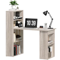 HOMCOM 120cm Computer Desk, Wooden PC Laptop Table with 6-Tier Storage Bookshelves, Home Office Working Study Desk, Writing Workstation, Grey(m-10)