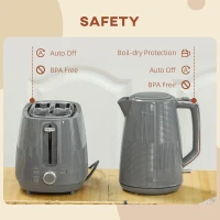 HOMCOM Kettle and Toaster Set, 1.7L 3000W Fast Boil Kettle & 2 Slice Toaster Kitchen Set with 7 Level Browning Controls, Defrost, Reheat, Boil-dry Protection, Grey(m-7)
