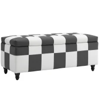 HOMCOM Storage Ottoman, Storage Bench with Wood Legs, Footstool, Footrest with Velvet Surface for Bedroom, Hallway, Living Room, 114 x 47 x 47 cm, Dark Grey and White(m-1)
