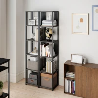 HOMCOM 5-Tier Bookshelf with Steel Frame - Grey(m-8)