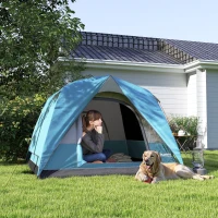 Outsunny 3-4 Person Camping Tent, Easy Set Up Waterproof Dome Tent with Sewn-in Groundsheet, Mesh Windows, Pocket and Hook for Camping, Hiking, Backpacking, Navy Blue and Light Blue(m-2)