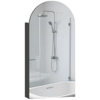 HOMCOM Arched Bathroom Mirror Cabinet with Adjustable Glass Shelves - Black(m-10)