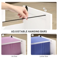 HOMCOM 2 Drawer Filing Cabinet with Lock, Office Storage Cabinet with Adjustable Hanging Bars for A4 Letter Size Files, White(m-5)