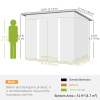 Outsunny 9ft x 6.5ft Garden Storage Shed with Top Window, Metal Outdoor Shed Tool House with Double Doors, Light Grey(m-3)