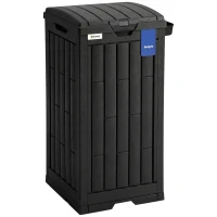 Outsunny 110 L Outdoor Bin with Dual Lid, Waterproof Plastic Trash Bin with Ashtray and Drip Tray, Garden Waste Trash Bin, Black(m-1)