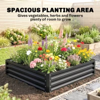 Outsunny 432L Square Raised Garden Bed, Galvanised Planter Box Outdoor with Open Bottom, Metal Raised Garden Bed Kit for Vegetables, Flowers and Herbs, 120 x 120 x 30cm, Grey(m-4)