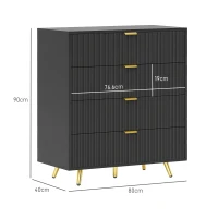 HOMCOM Elegant Four-Drawer Bedside Table - Black(m-3)