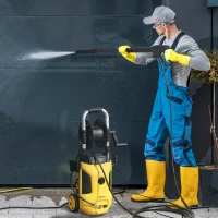 Outsunny 1800W High Pressure Washer, 150 Bar Pressure, 420 L/h Flow, Portable Power Washer Jet Wash Cleaner with Adjustable Nozzle, 6M Hose, Hose Reel, Steel Handle for Home Patio Car Driveway, Yellow(m-2)
