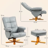HOMCOM PU Leather Swivel Recliner Chair with Footstool, Wooden Base and Storage for Living Room, Light Grey(m-3)