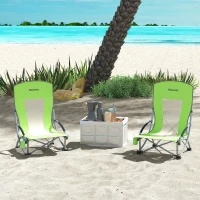 Outsunny Set of 2 Folding Beach Chair, Low Camping Chair with Mesh Back, Carry Bag and Cup Holder for Garden Outdoor Picnic Festival Travel, Green(m-2)