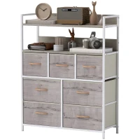 HOMCOM Rustic Chest of Seven Fabric Drawers - Natural Wood Finish(m-11)