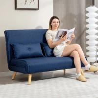 HOMCOM Two-Seater Linen-Look Sofa Bed - Dark Blue(m-2)