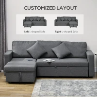 HOMCOM Corner Sofa Bed with Storage, 3 Seater Pull Out Sofa Bed, Convertible L Shape Sofa Couch with Reversible Chaise Lounge for Living Room, Dark Grey(m-6)