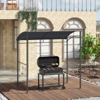 Outsunny 2.2 x 1.5 m BBQ Grill Gazebo Tent, Garden Grill with Metal Frame, Curved Canopy and 10 Hooks, Outdoor Sun Shade, Grey(m-2)