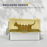 PawHut Stainless Steel Cat Litter Tray, Extra Large Enclosed Litter Box with Scoop, Top Entrance, Non-slip Pads, Dark Grey(m-5)