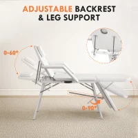 HOMCOM Portable Massage Table, 3 Section Adjustable Beauty Bed, Foldable Massage Bed with Face Hole, Recliner Chair with Removable Headrest and Armrests for Spa, Lash, Tattoo, White(m-4)