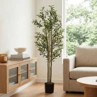 HOMCOM Decorative Artificial Plant, 175 cm Silk Olive Tree with 787 Leaves in Cement Pot, Fake Plant(m-8)