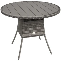Outsunny 90 cm Wood-Effect Rattan Garden Table - Grey(m-10)