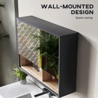 HOMCOM Bathroom Mirror Cabinet, Wall Mounted Bathroom Cabinet with Mirror, 3 Doors and Cupboards, Grey(m-6)