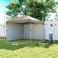 Outsunny 3 x 3 (M) Pop Up Gazebo, UPF 30+ with 2 Sidewalls, Leg Weight Bags and Wheeled Bag, Height Adjustable Party Tent Event Shelter for Garden, Patio, Khaki(m-3)