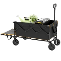 Outsunny 160L Festival Trolley on Wheels, Folding Camping Trolley Cart w/ Tailgate, 100kg Heavy Duty Garden Collapsible Folding Wagon w/Adjustable Handle, Carry Bag for Beach Picnic, Black and Orange(m-10)