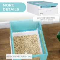 PawHut Hooded Cat Litter Box, Portable Pet Toilet, with Scoop, Front Entry - Light Blue(m-7)