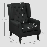 HOMCOM Wingback Accent Chair, Faux Linen Armchair with Thick Spring Cushion, High Back, Solid Wood Legs, Retro Button Tufted Reading Chair for Living Room, Bedroom, Black(m-3)